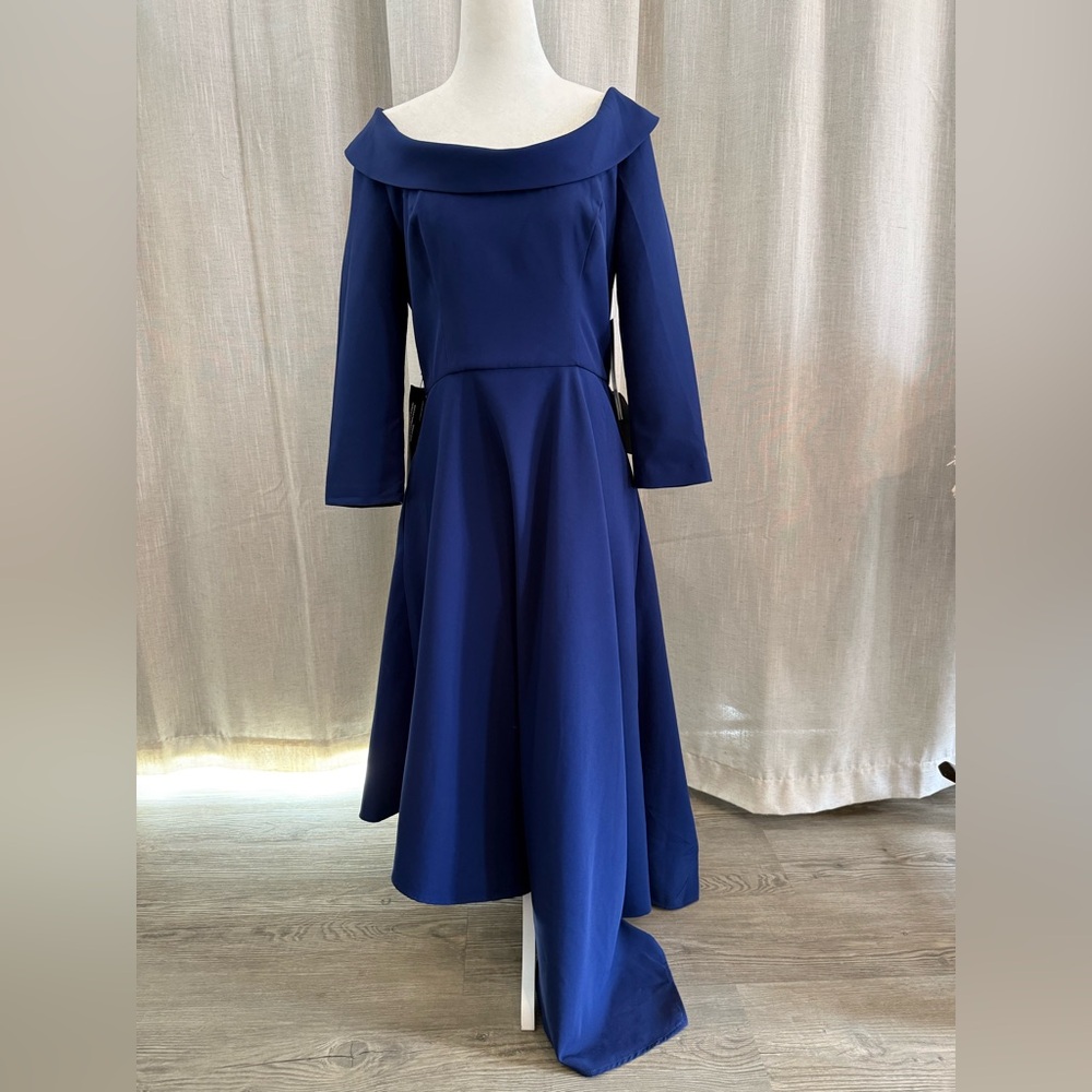 Kay Unger Gown Womens 8 Blue NEW High-Low Off-the-Shoulder 3/4 Sleeve 5511249